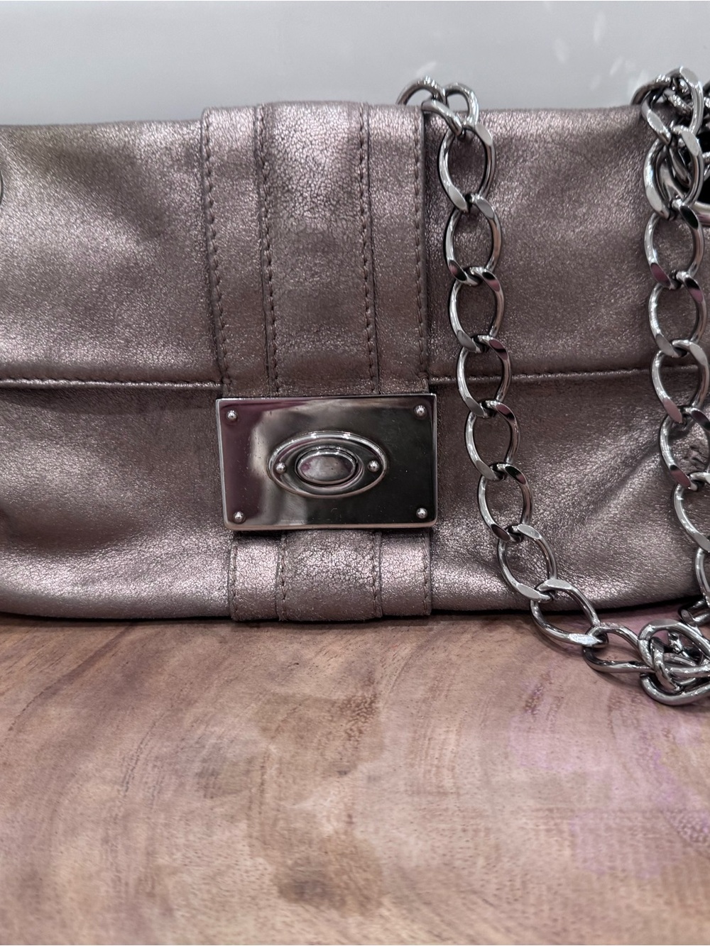 Retro Lanvin Metallic Silver Chain-Handle Women’s Clutch